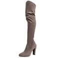 thumbnail image 1 of Xfvqtps Womens Thigh High Boots Pull on Side Zipper Chunky High Heel Pointed Toe Suede over the Knee Boots, 1 of 7