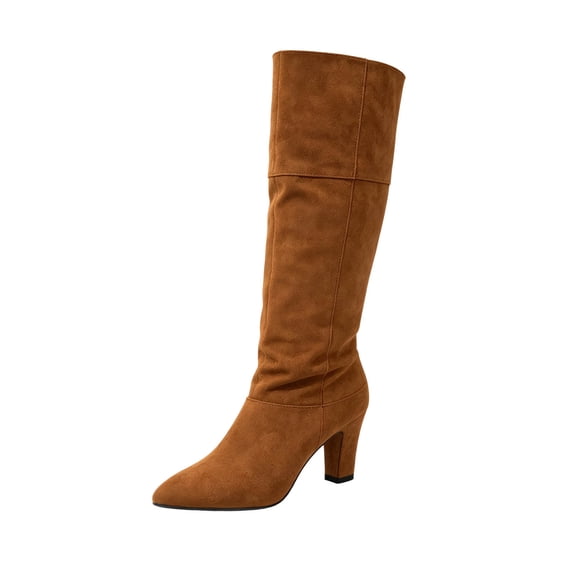 Xfvqtps Womens Thigh High Boots Pull on Tie Back Chunky High Heel Pointed Toe Suede over the Knee Boots