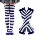 thumbnail image 1 of Xfvqtps Womens Thigh High Socks Fingerless Gloves Set Stripe Comfort Cotton over the Knee Boot Socks with Long Arm Warmers Mitten and A Set Of Long Socks Suit White, 1 of 3