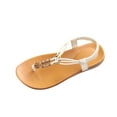 thumbnail image 1 of Xfvqtps Womens Thong Sandals Flat Elastic Flip Flops Ethnic Style Beads Decor Clip Toe Beach Non Slip Summer Sandals White, 1 of 9