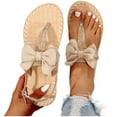thumbnail image 1 of Xfvqtps Womens Thong Sandals T-Strap Flip Flop Flat Lace Bowknot Decoration Hemp Rope Sole Slingback Adjustable Ankle Buckle Non Slip Breathable Casual Summer Beach Sandals Beige, 1 of 8