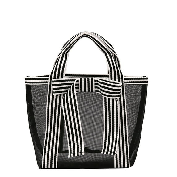 Xfvqtps Womens Tote Handbags Mesh Transparent Striped Shoulder Strap Large Capacity Fashion Lightweight Portable Commuting One Shoulder Bag Black