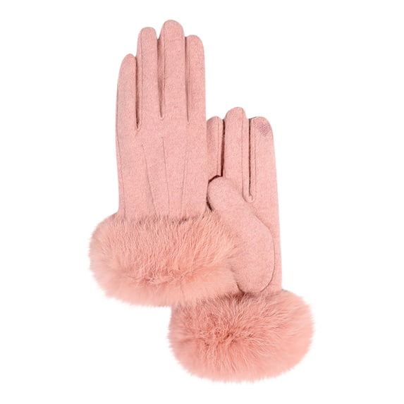 Xfvqtps Womens Touchscreen Gloves Suede Cute Love Embroidery Plush Edge Thickened Solid Color Simplicity Hand Warmers Comfortable Soft Elegant Thermal Snow Winter Mittens Pink