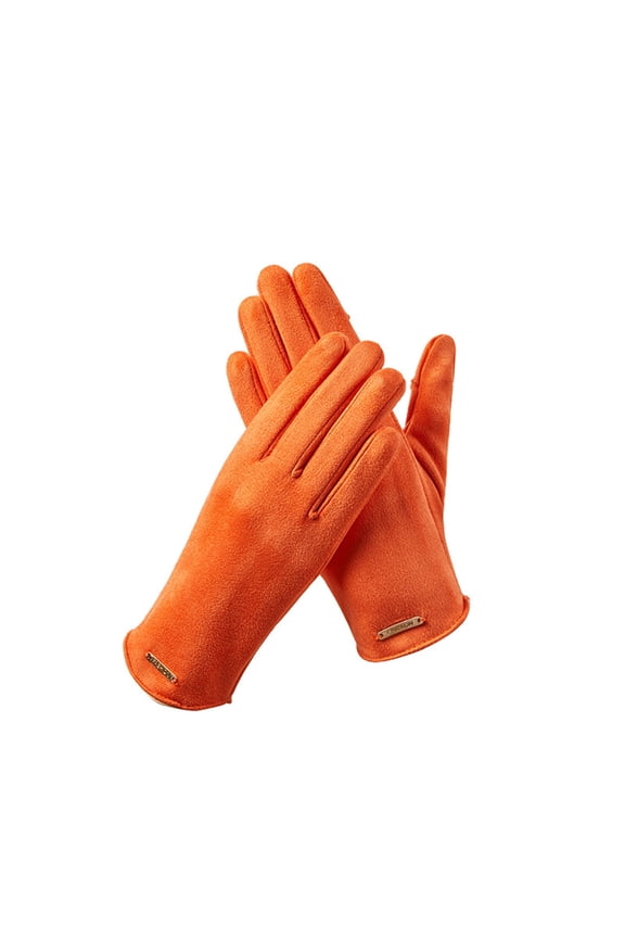 Womens Touchscreen Gloves Suede Fashion Label Thickened Simplicity Hand Warmers Comfortable Soft Elegant Thermal Snow Winter Mittens Orange
