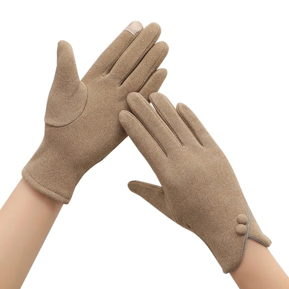 Xfvqtps Womens Touchscreen Gloves Suede Wrist Button Thickened Simplicity Hand Warmers Comfortable Soft Elegant Thermal Snow Winter Mittens Khaki