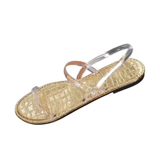 Xfvqtps Womens Transparent Strap Flat Sandals for Spring Summer Beach Walking Casual Outing Non Slip Comfortable PVC Sandals