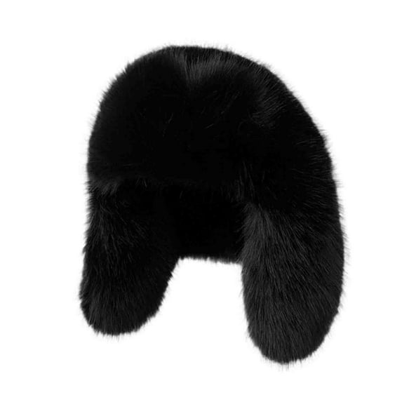 Xfvqtps Womens Trapper Hat Fluffy Hat Ear Protection Solid Color Thickened Windproof Coldproof Fuzzy Warm Winter Hat Black