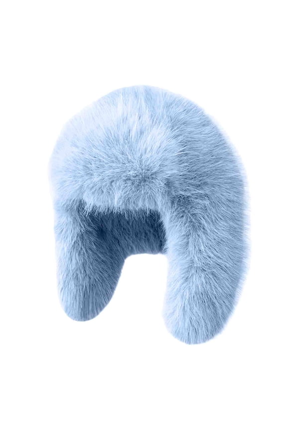 Womens Trapper Hat Fluffy Hat Ear Protection Solid Color Thickened Windproof Coldproof Fuzzy Warm Winter Hat Light Blue