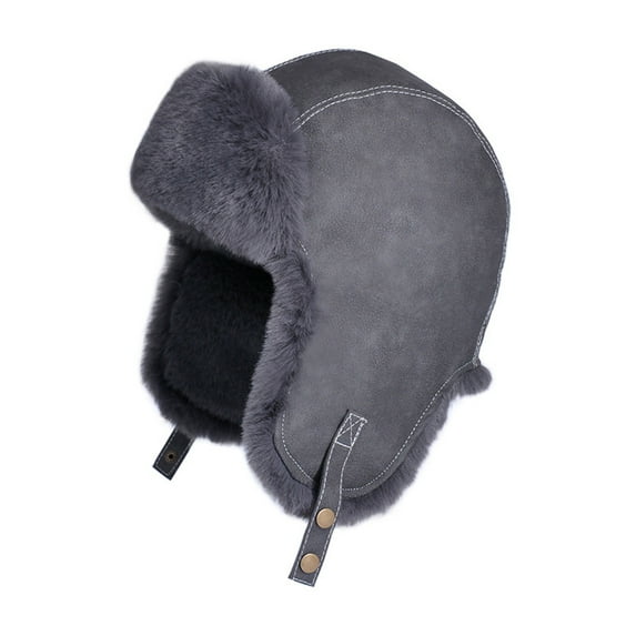 Xfvqtps Womens Trapper Hat Suede Plush Lining Fixed Buckle Fuzzy Thickened Windproof Coldproof Outdoor Warm Winter Hat Gray
