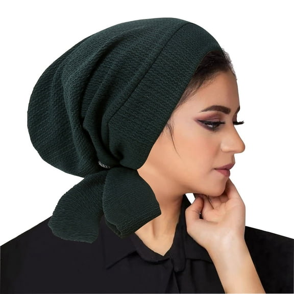 Xfvqtps Womens Turban Stretchy Ribbed Fabric Solid Color Pre-Tied Knot Breathable Pleated Ruffle Soft Beanie Army Green