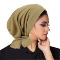 thumbnail image 1 of Xfvqtps Womens Turban Stretchy Ribbed Fabric Solid Color Pre-Tied Knot Breathable Pleated Ruffle Soft Beanie Green, 1 of 3