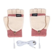 XFVQTPS Womens USB Heated Fingerless Gloves with Flip Cover Knitting Constant Temperature Color Blocking Windproof Warm for Cold Weather Winter Mittens Beige