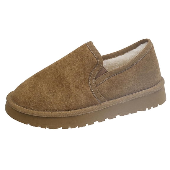 Xfvqtps Womens Velvet Moccasins Slip on Shoes Buckle Detail Low Heel Comfort Flat Shoes Plush Lined Winter Casual Indoor Outdoor Brown
