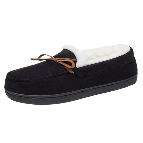 Xfvqtps Womens Velvet Slip on Moccasins Indoor Outdoor House Shoes Warm Comfortable Casual Flat Slippers for Fall Winter Black