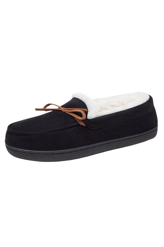 Womens Velvet Slip on Moccasins Indoor Outdoor House Shoes Warm Comfortable Casual Flat Slippers for Fall Winter Black