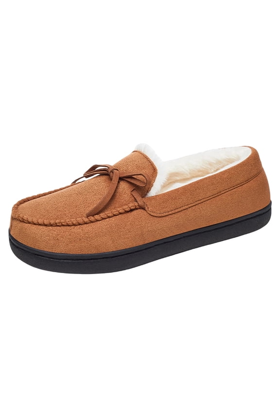 Womens Velvet Slip on Moccasins Indoor Outdoor House Shoes Warm Comfortable Casual Flat Slippers for Fall Winter Brown