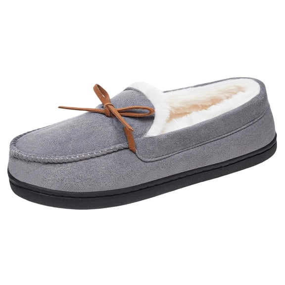Xfvqtps Womens Velvet Slip on Moccasins Indoor Outdoor House Shoes Warm Comfortable Casual Flat Slippers for Fall Winter Gray