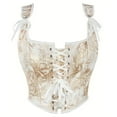 thumbnail image 1 of Xfvqtps Womens Vintage Floral Print Grommet Lace up Tie Front Corset Bustier Shapewear Top Gold, 1 of 8