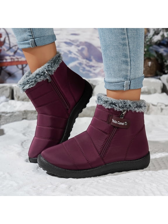 Womens Waterproof Quilted Winter Ankle Boots Faux Fur Lined Side Zipper Non Slip Warm Outdoor Snow Booties