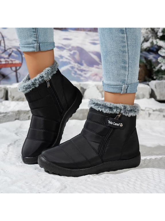 Womens Waterproof Quilted Winter Ankle Boots Faux Fur Lined Side Zipper Non Slip Warm Outdoor Snow Booties