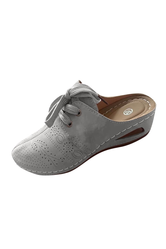 Womens Wedge Heel Closed Toe Lace up Soft Sole Slides Slip on Shoes for Spring Summer Casual Comfort and Breathable Wear