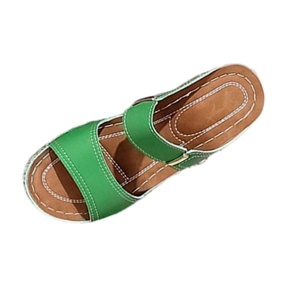 Xfvqtps Womens Wedge Heel Sandals Wide Strap Buckle Open Toe Casual Beach Summer Shoes Plus Size Outdoor Comfort