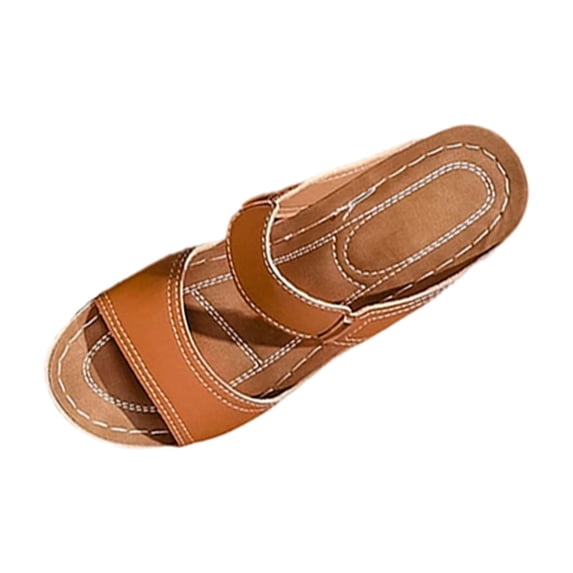 Xfvqtps Womens Wedge Heel Sandals Wide Strap Buckle Open Toe Casual Beach Summer Shoes Plus Size Outdoor Comfort