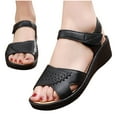thumbnail image 1 of Xfvqtps Womens Wedge Sandals Classic Hollow out Open Toes Ankle Hook and Loop Strap Leather Soft Sole Non Slip Lightweight Comfortable Breathable Summer Sandals Black, 1 of 5