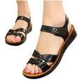 thumbnail image 1 of Xfvqtps Womens Wedge Sandals Classic Open Toes Ankle Hook and Loop Strap Leather Soft Sole Non Slip Lightweight Comfortable Breathable Summer Sandals Black, 1 of 6