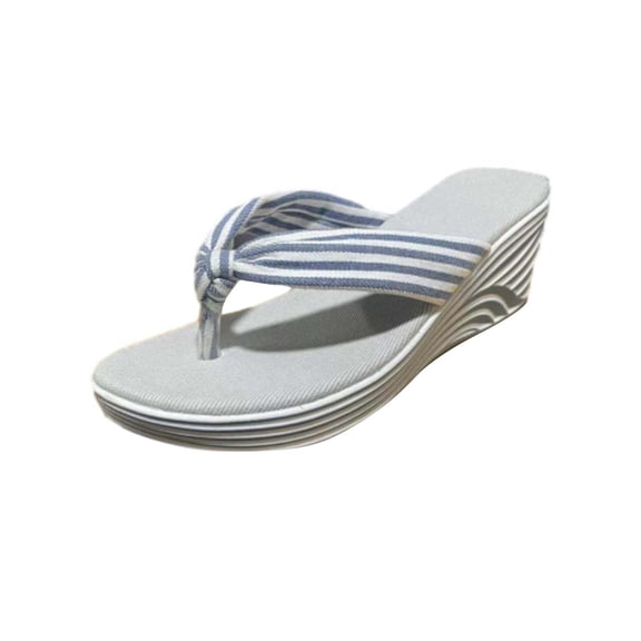 Xfvqtps Womens Wedge Sandals Clip Toe Stripe Arch Support Slide Soft Sole Non Slip Comfortable Breathable Casual Summer Flip Flops Gray