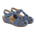 thumbnail image 1 of Xfvqtps Womens Wedge Sandals Close Toe Hollow out T-Strap Flower Decor Ankle Velcro Strap Arch Support Solid Color Soft Sole Comfortable Breathable Casual Summer Leather Walking Sandals Blue, 1 of 9
