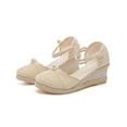 thumbnail image 1 of Xfvqtps Womens Wedge Sandals Close Toe Jute Wrapped Bottom Design Flatform High Wedge Heels Ankle Strap Frog Vintage Flax Breathable Non Slip Lightweight Summer High Heels Beige-01, 1 of 9