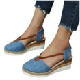 thumbnail image 1 of Xfvqtps Womens Wedge Sandals Close Toe Jute Wrapped Bottom Design Flatform High Wedge Heels Straps Slip on Flax Breathable Non Slip Lightweight Summer High Heels Blue, 1 of 6