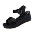 thumbnail image 1 of Xfvqtps Womens Wedge Sandals Cross Strap Wedge Heels Casual Summer Sandals with Adjustable Ankle Strap Non-Slip Sole, 1 of 9
