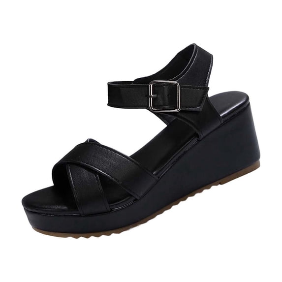 Xfvqtps Womens Wedge Sandals Cross Strap Wedge Heels Casual Summer Sandals with Adjustable Ankle Strap Non-Slip Sole