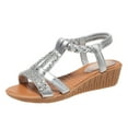 thumbnail image 1 of Xfvqtps Womens Wedge Sandals Elastic Rhinestone Weave Straps Open Toe Low Heel Soft Sole Non Slip Lightweight Summer Sandals Silver, 1 of 8