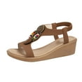 thumbnail image 1 of Xfvqtps Womens Wedge Sandals Open Toe Elastic Straps Colorful Bead Decoration Ethnic Style Bohemia Dressy Casual Soft Sole Comfortable Lightweight Summer Sandals Brown, 1 of 6