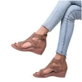 thumbnail image 1 of Xfvqtps Womens Wedge Sandals Peep Toe Back Zipper Ankle Buckle Hollow out Cut out Non Slip Soft Sole Comfortable Lightweight Summer Sandals Brown, 1 of 8