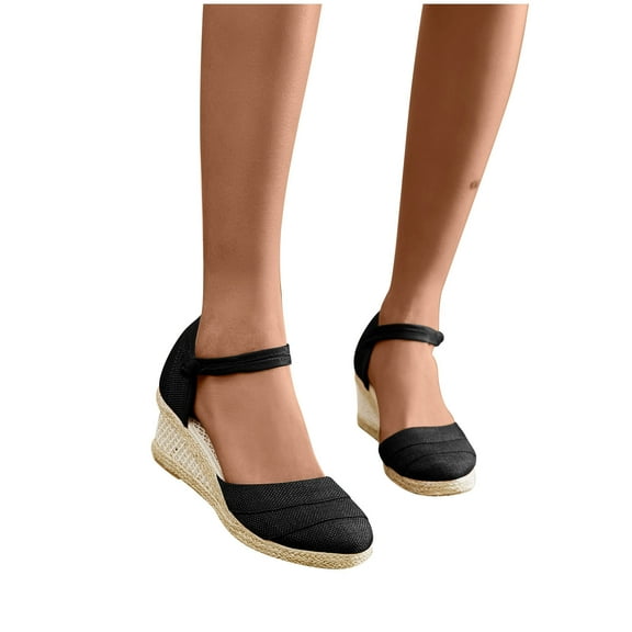 Xfvqtps Womens Wedge Sandals Flatform Espadrille Heel Close Toe Fold Ankle Buckle Casual Non Slip Breathable Summer High Heels Black