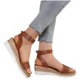 thumbnail image 1 of Xfvqtps Womens Wedge Sandals Flatform Open Toe Ankle Adjustable Buckle Print Non Slip Soft Sole Comfortable Lightweight Summer Sandals Brown, 1 of 8