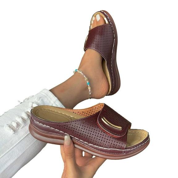 Xfvqtps Womens Wedge Sandals Slide Arch Support Hollow out Soft Sole Non Slip Lightweight Comfortable Breathable Summer Sandals Coffee