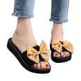 thumbnail image 1 of Xfvqtps Womens Wedge Sandals Slide Flatform Bow Flower Print Color Block Open Toe Soft Sole Non Slip Lightweight Comfortable Breathable Summer Sandals Yellow, 1 of 9