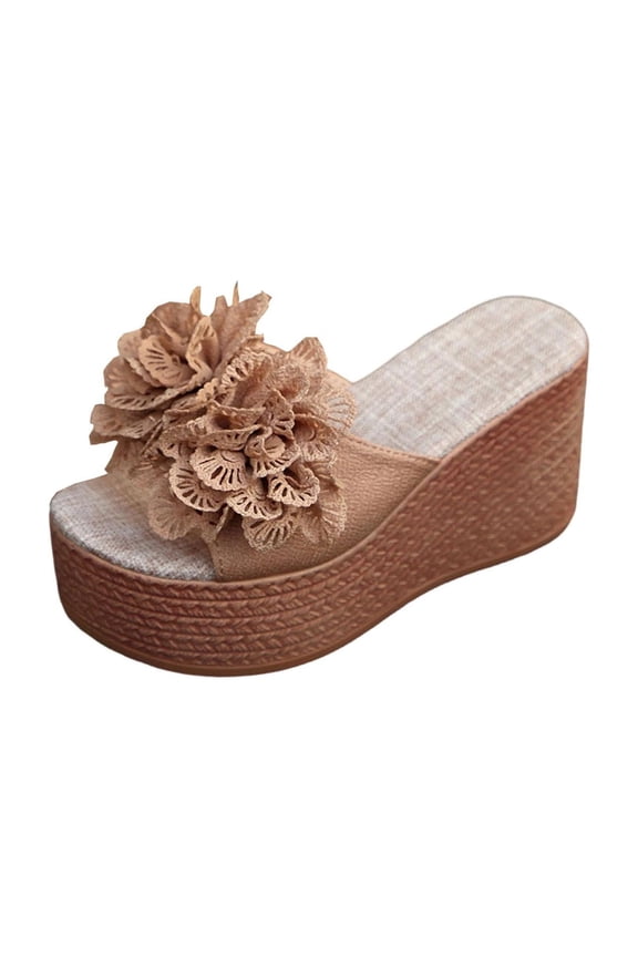 Womens Wedge Sandals Slide Thick Sole Non Slip Floral Espadrille Bohemian Summer Casual Comfortable Outdoor
