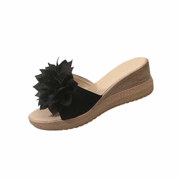 Xfvqtps Womens Wedge Sandals Slide on Open Toe Floral Embellished Summer Shoes Casual Indoor Outdoor Comfortable Slides