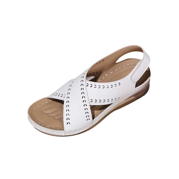 Xfvqtps Womens Wedge Sandals Slip on Arch Support Cross Straps with Hook and Loop Hollow out Casual Summer Comfortable Beach Walking Sandals