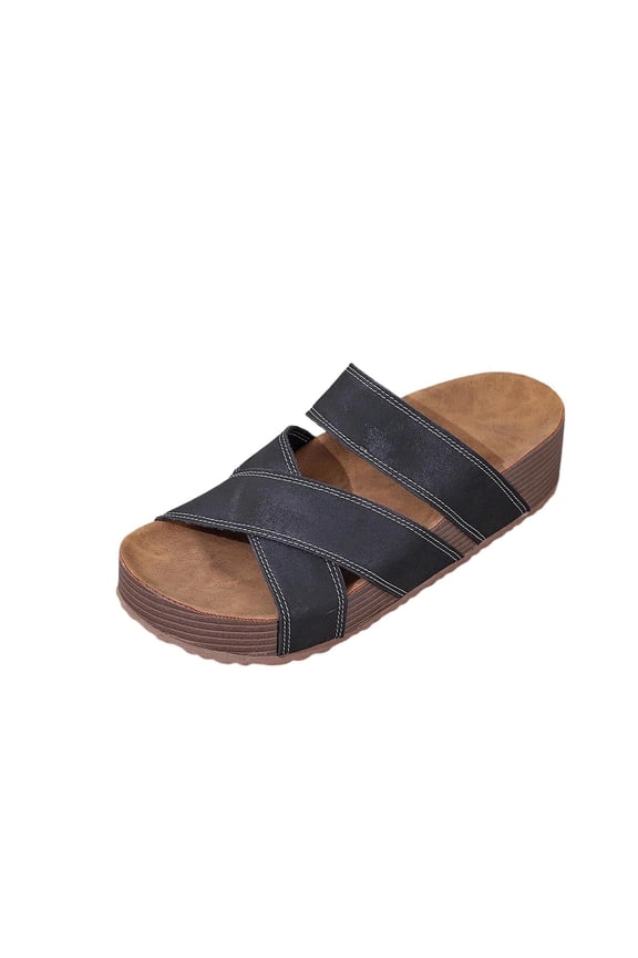 Womens Wedge Slide Sandals Clog Crisscross Strap Thick Sole Sandals for Women Summer Casual Walking Shoes