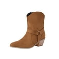 thumbnail image 1 of Xfvqtps Womens Western Ankle Boots British Style Pointed Toe Booties with Metal Buckle Side Zip Wooden Low Heel Fashion Boots Brown, 1 of 7