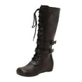 thumbnail image 1 of Xfvqtps Womens Western Boots with Buckle Winter Fashion Lace up Ankle Booties Low Heel Side Zipper Comfortable Mid Calf Boots Brown, 1 of 5