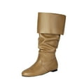 thumbnail image 1 of Xfvqtps Womens Western Mid Calf Boots Flat Fold over Cuff Boots Fashion Pleated Leather Casual Cowboy Ankle Boots for Fall Winter Khaki, 1 of 6
