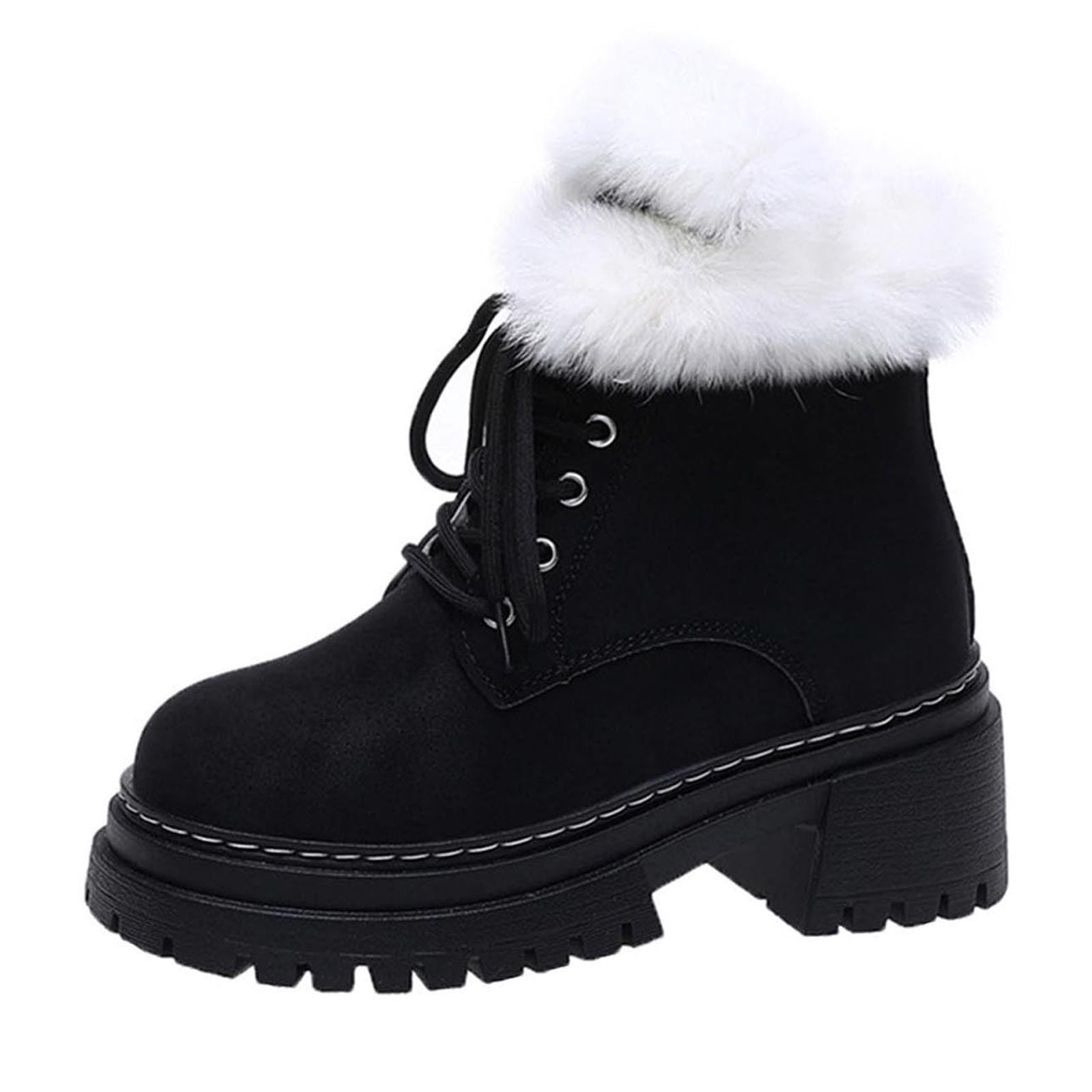 Black Suede Ankle Boots with Fur Trim Sutton Aztec Detail Faux Fur Trim Platform Ankle Boot In  main image 2
